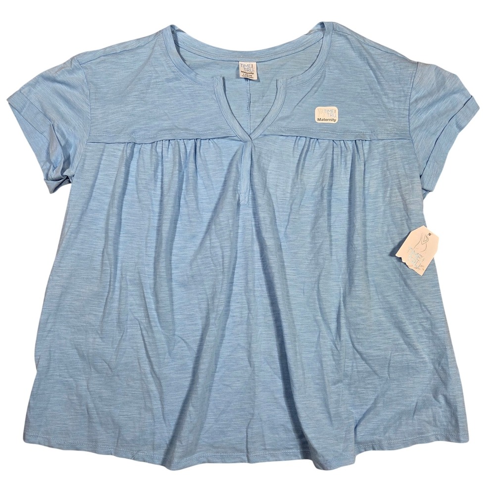 Time and Tru Maternity Top L 12-14 Light Blue Short Sleeve Empire Blouse NWT